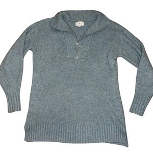 Lou & Grey Teal Ribbed Half-Zip Turtleneck Sweater